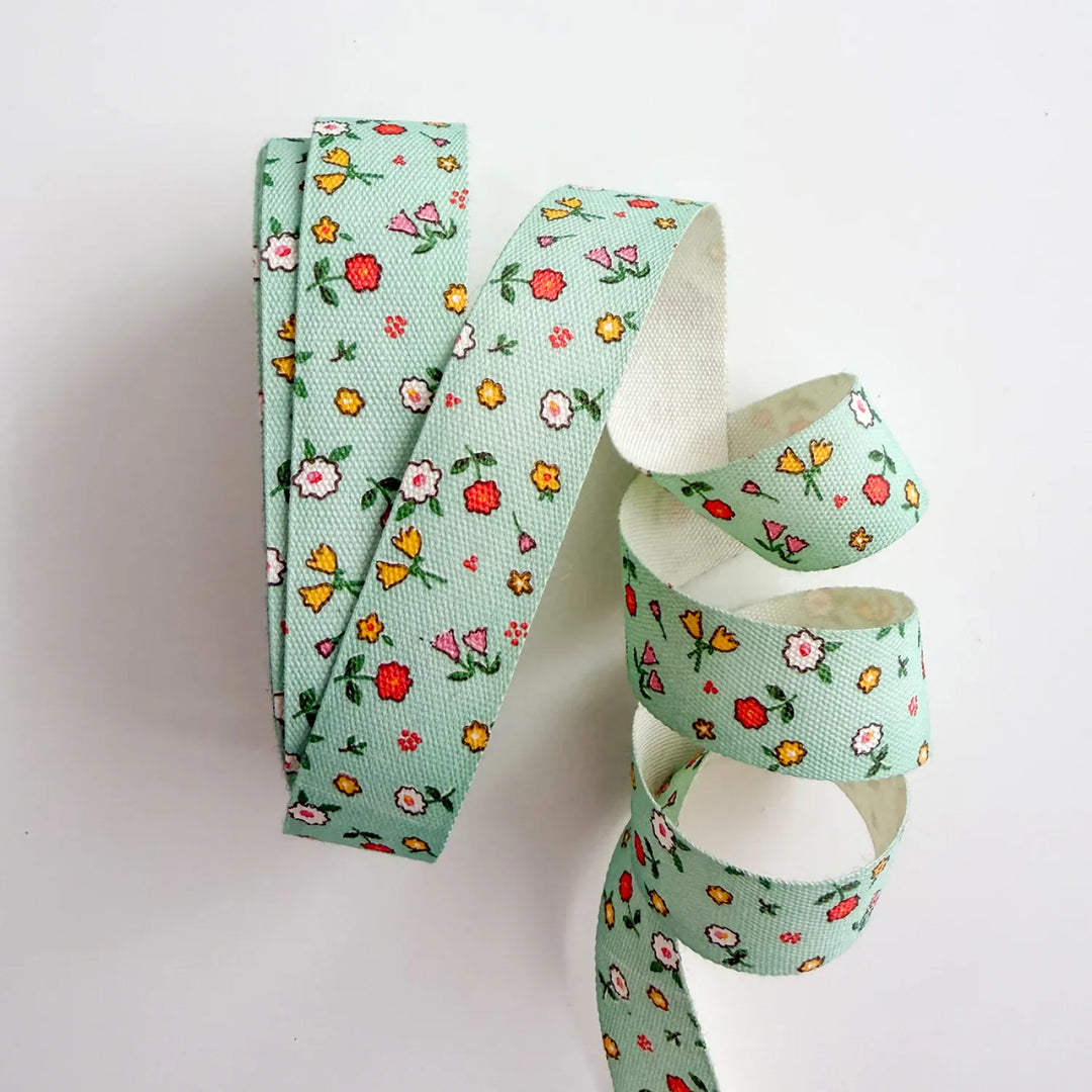 Sweet Mint Cotton Ribbon, 5/8in x 5yds 3/4" Woven Cotton Twill Ribbon- Ivory