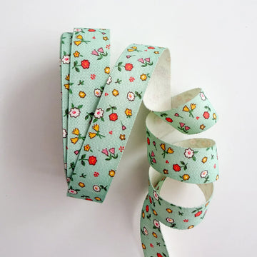 Sweet Mint Cotton Ribbon, 5/8in x 5yds 3/4" Woven Cotton Twill Ribbon- Ivory