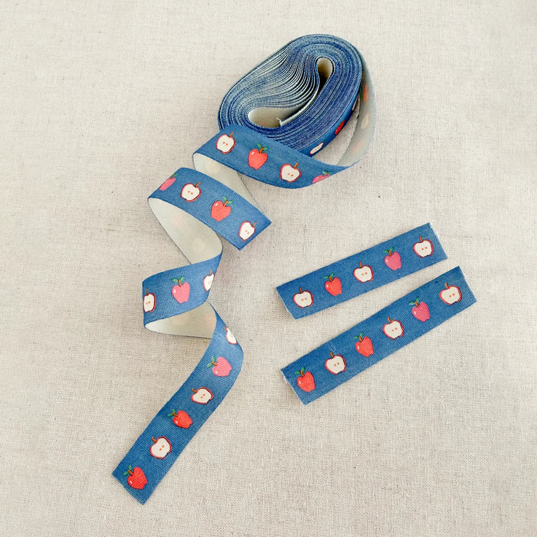Apple Blue Cotton Ribbon, 5/8in x 5yds 3/4" Woven Cotton Twill Ribbon- Ivory