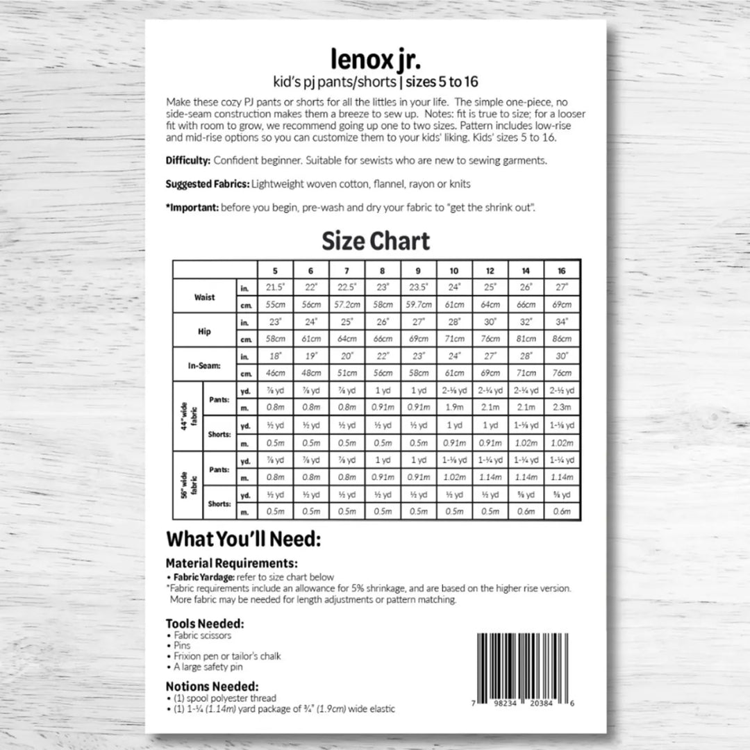 Lenox Pajamas Jr. Pattern Lenox Pajamas Jr. Pattern