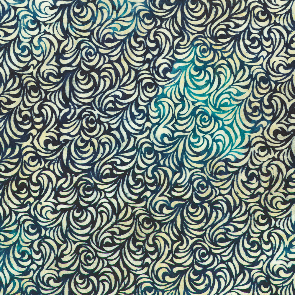 Swirling teal and ivory fabric pattern