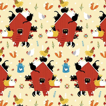 Bok Bok Meow by Leezaworks - Cats in the Coop, Lemon Bok Bok Meow by Leezaworks - Cats in the Coop, Lemon