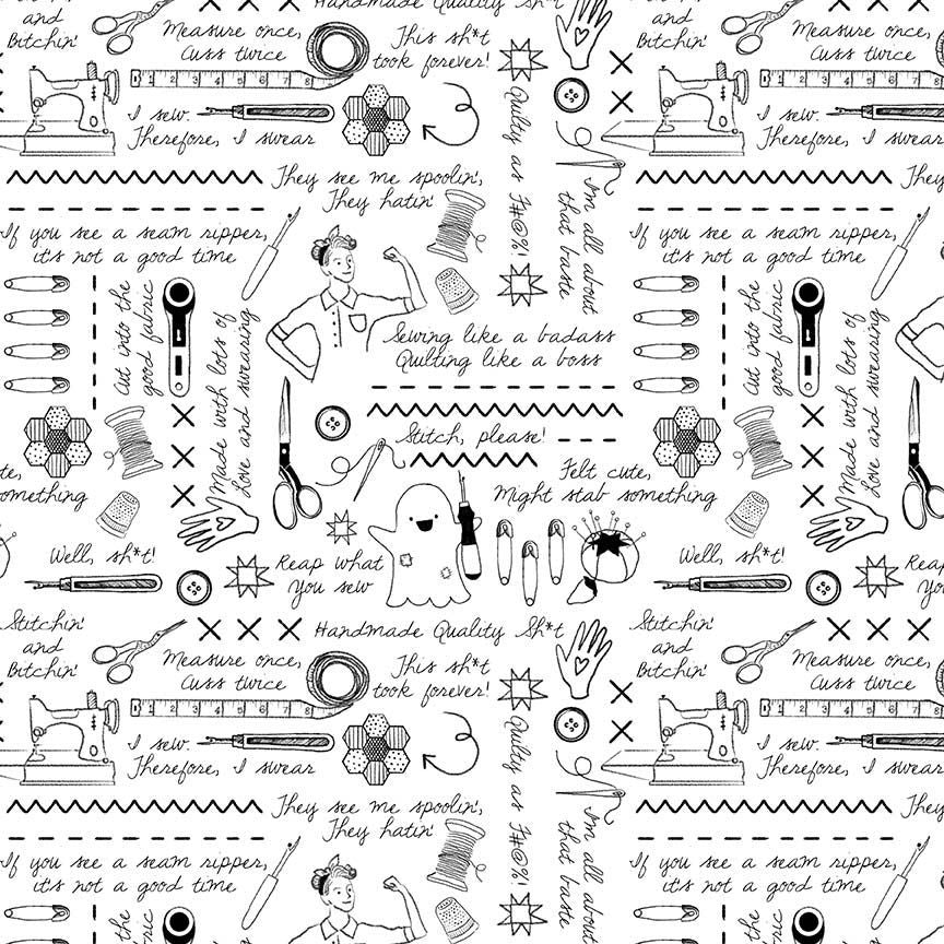 Quilty Helpurrs - Sweary Stitching, White