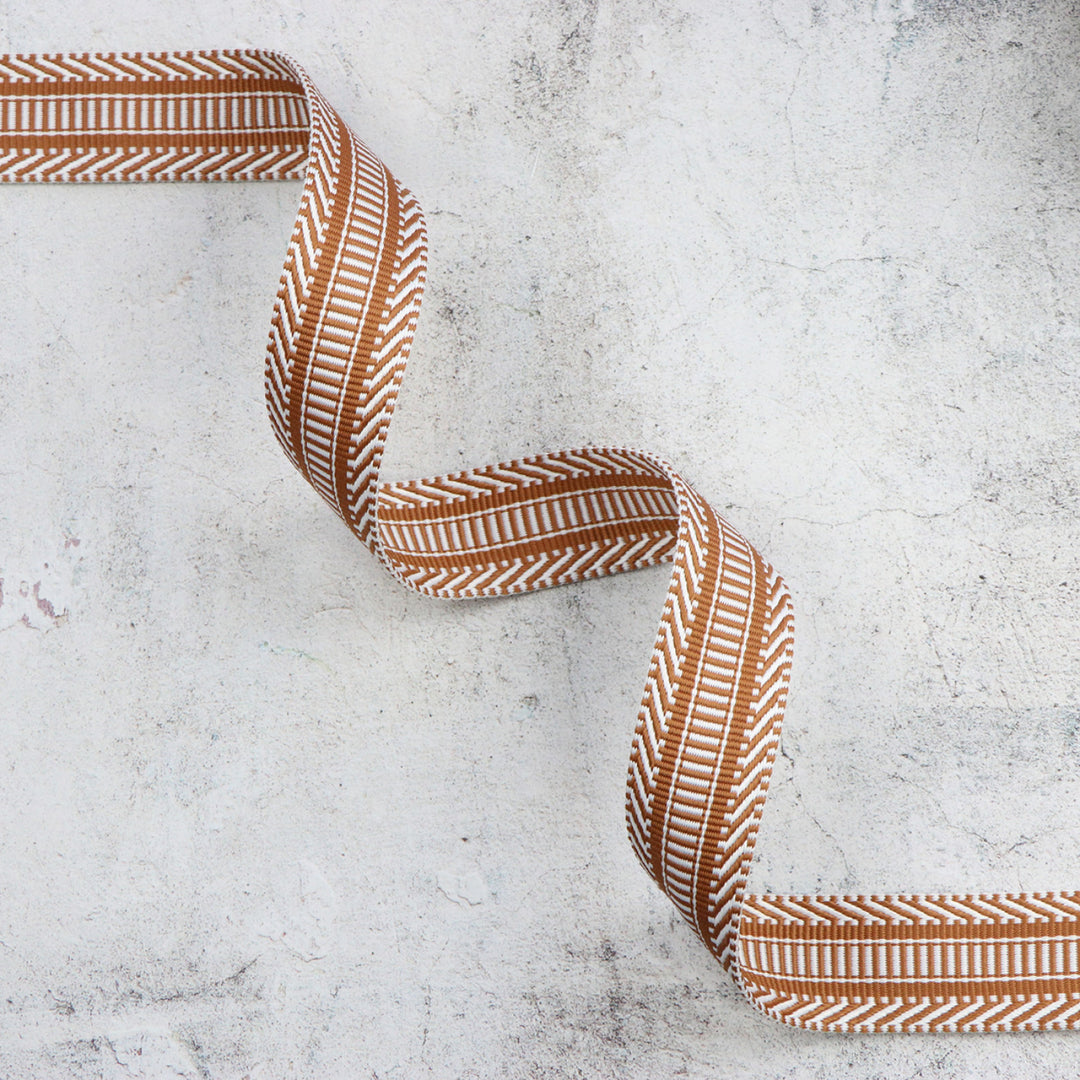 1.5"Railroad Track Tan-White Webbing/Strapping - sold per yard