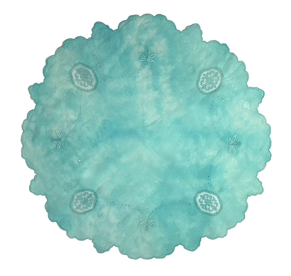Turquoise Hand Dyed Machine Embroidered Cloth