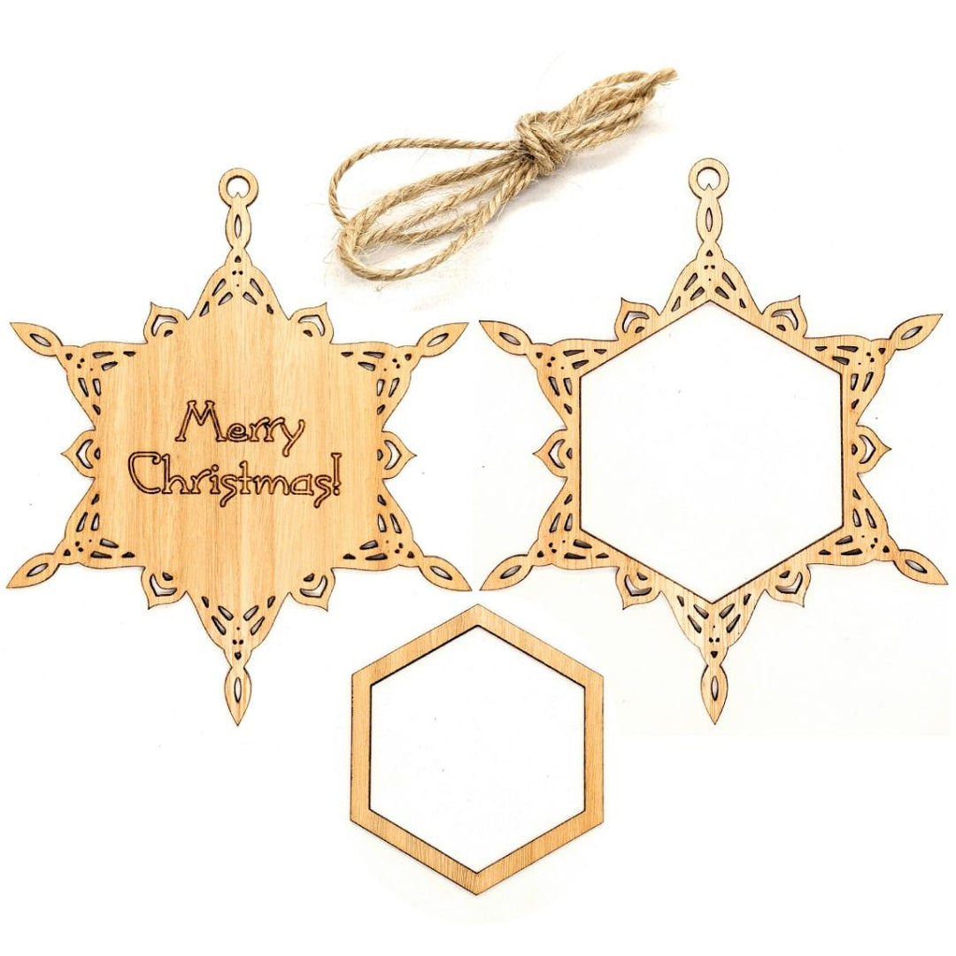Wooden snowflake Christmas ornament with eucalypt design