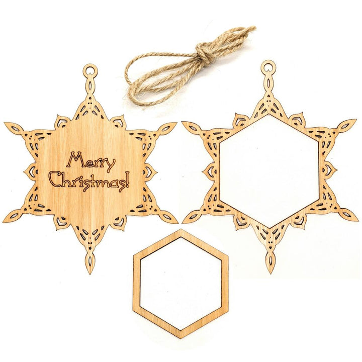 Wooden snowflake Christmas ornament with eucalypt design