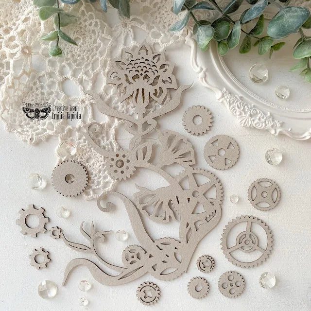 Finnabair Decorative Chipboard: Steampunk Flowers (13 pcs)