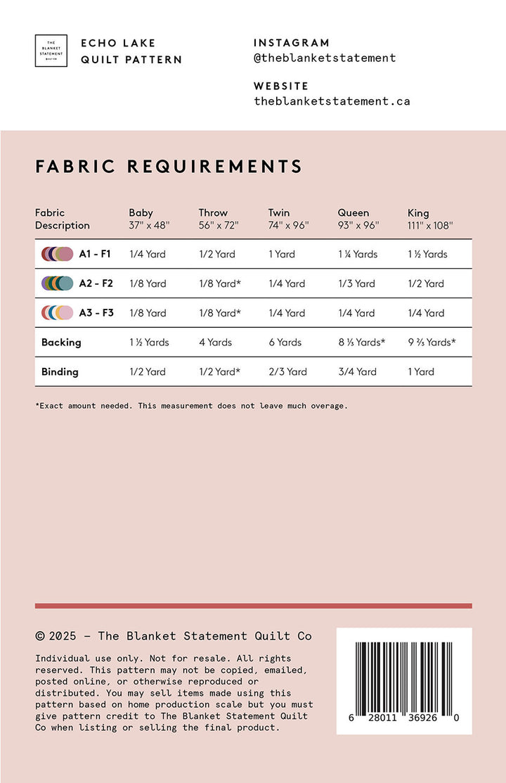TBS-026_1 Echo Lake Quilt Pattern Fabric Requirements