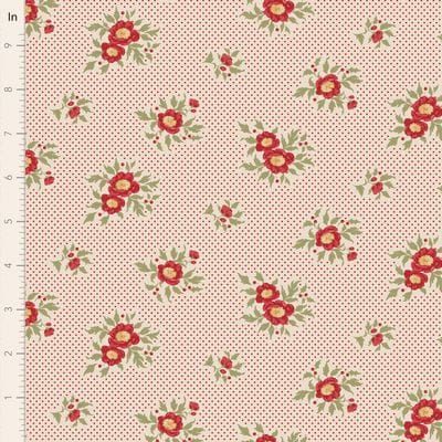 Floral fabric with red flowers and polka dots
