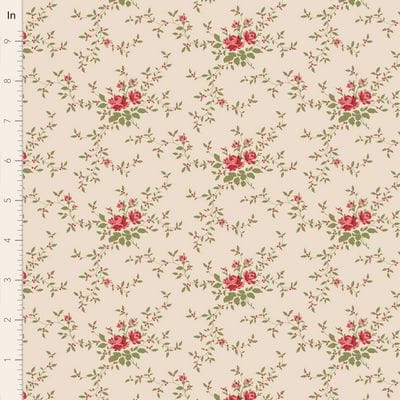 Floral fabric with red roses and vines