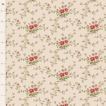 Floral fabric with red roses and vines