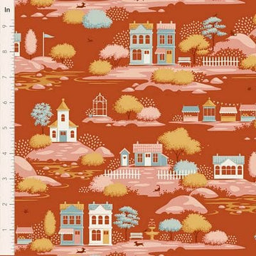 Village Life by Tilda - Village, Rust Fabric Village Life by Tilda - Village, Rust Fabric