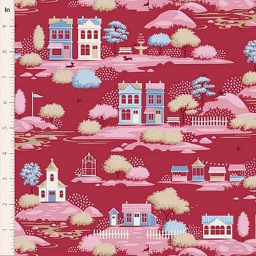 Village Life by Tilda - Village, Burgundy Fabric Village Life by Tilda - Village, Burgundy Fabric