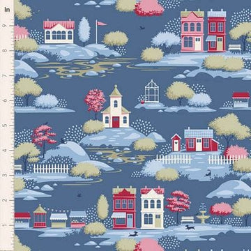 Village Life by Tilda - Village, Blue Fabric Village Life by Tilda - Village, Blue Fabric