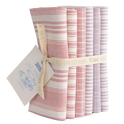 Tilda Woven Tea Towel Fat Quarter Bundle (6 pcs) Red/Plum
