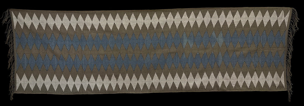 Tenun Gringsing Double Ikat Wall Hanging, Blue & White Diamond Motif – Tenganan Bali Tenun Gringsing Double Ikat, Blue & White Diamond – Artistic Artifacts