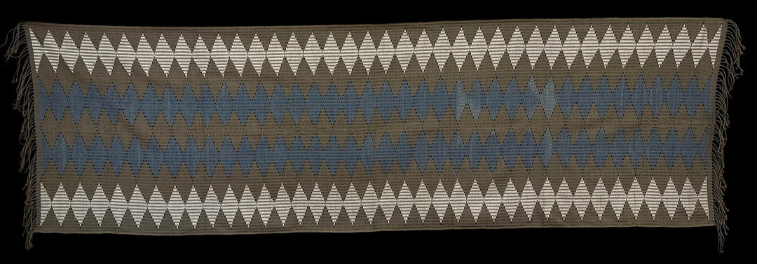 Tenun Gringsing Double Ikat Wall Hanging, Blue & White Diamond Motif – Tenganan Bali Tenun Gringsing Double Ikat, Blue & White Diamond – Artistic Artifacts