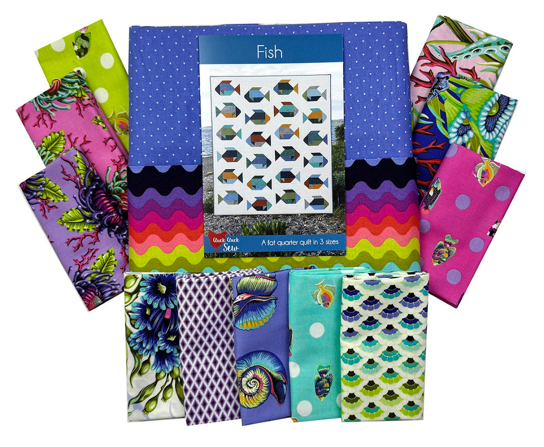 Fish Quilt Kit with Floral Reef fabrics from Tula Pink