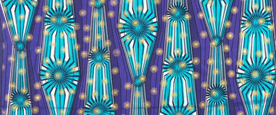Uniwax Prints from Ivory Coast, Starbursts, Cyan
