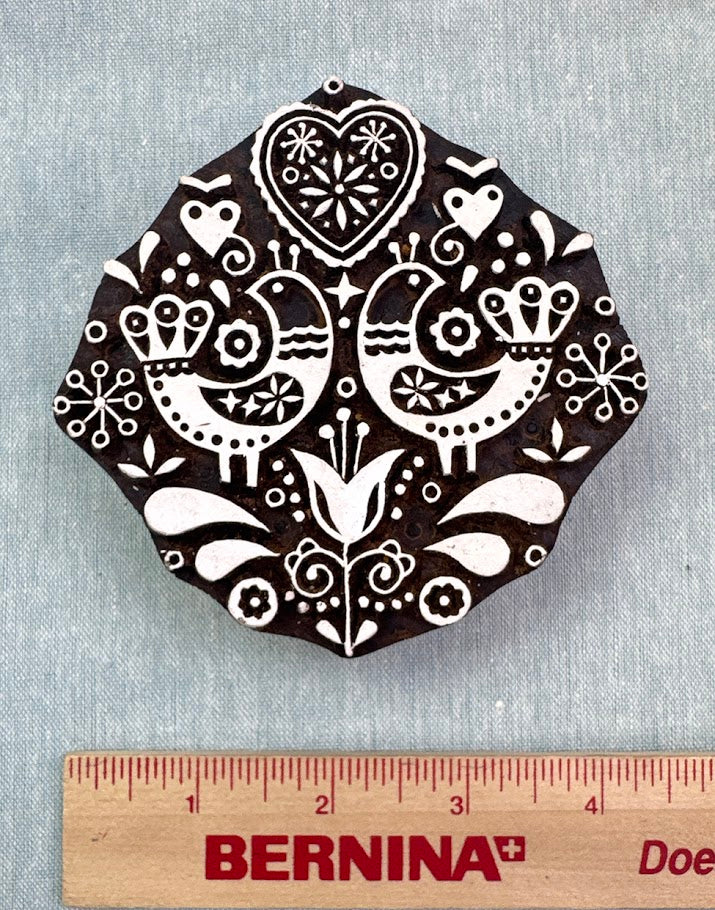 WB611 Birds, Hearts, and Flowers Wood Block