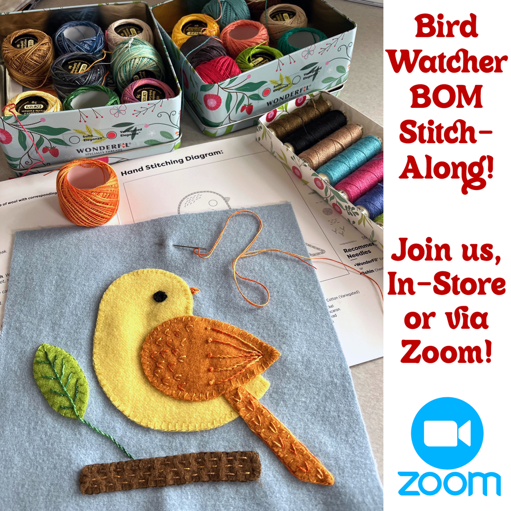 Begins June 6: Stitch-Along -- Bird Watcher 2024 BOM (in-person & Zoom)