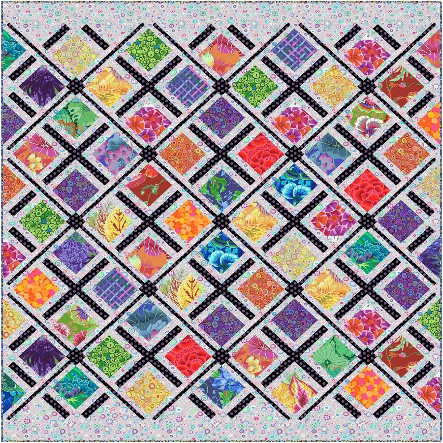 Woodshire Spectrum quilt with colorful floral diamond pattern