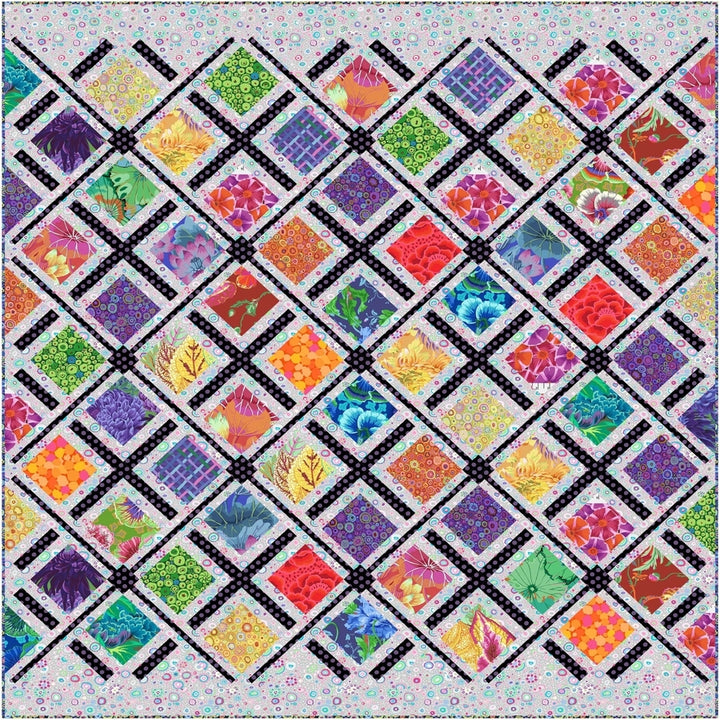 Woodshire Spectrum quilt with colorful floral diamond pattern