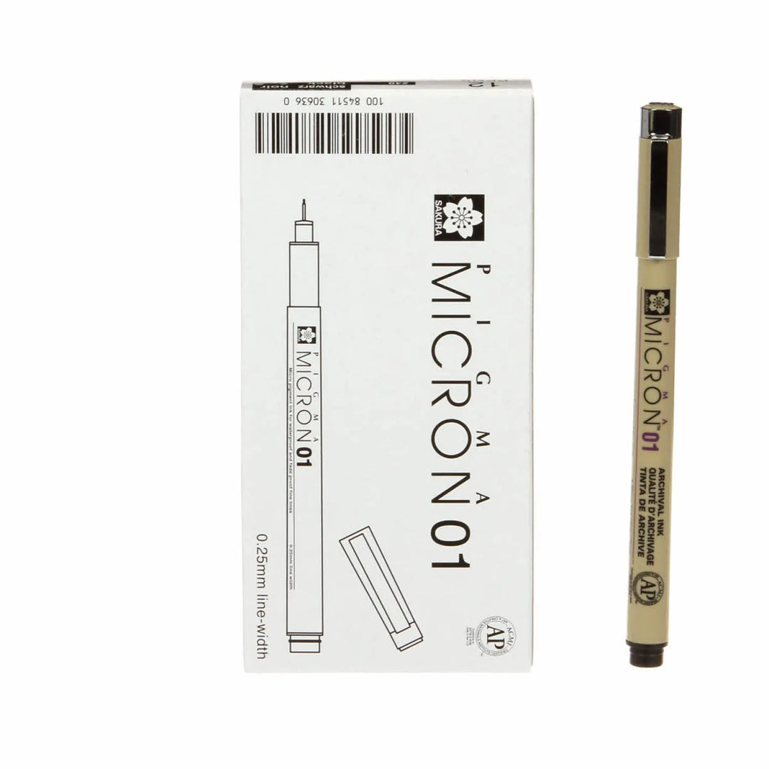 Pigma Micron Pen Black .25mm Size 01 Pigma Micron Pens, 3/pk assorted