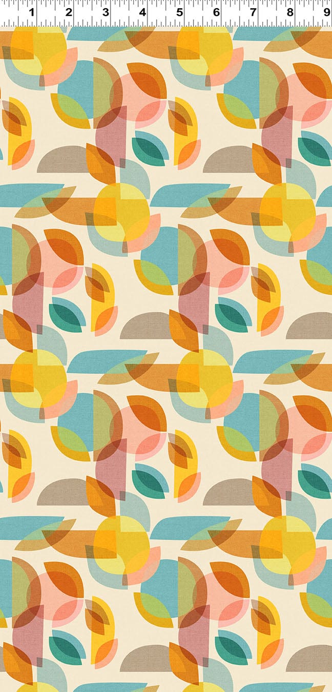 Y4591-57 Abstract fabric pattern in orange, teal, and pink