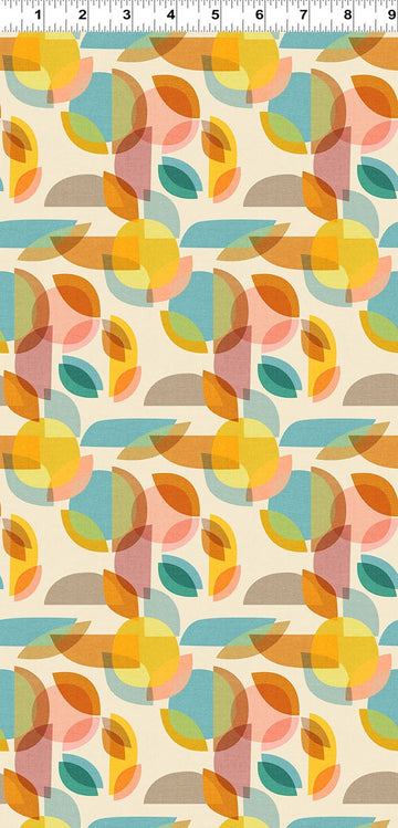 Y4591-57 Abstract fabric pattern in orange, teal, and pink