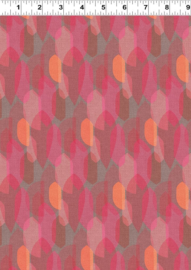 Y4592-74 fabric with pink, orange, and gray leaf pattern
