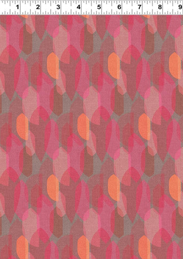 Y4592-74 fabric with pink, orange, and gray leaf pattern