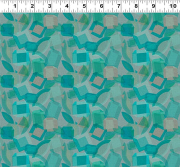 Y4594-104 Abstract Geometric Fabric Pattern with Teal, Blue, and Gray Shapes