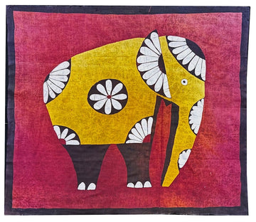 MEASUREMENT NEEDED Batik Panel from Sri Lanka - Daisy Elephant on Red MEASUREMENT NEEDED Batik Panel from Sri Lanka - Daisy Elephant on Red