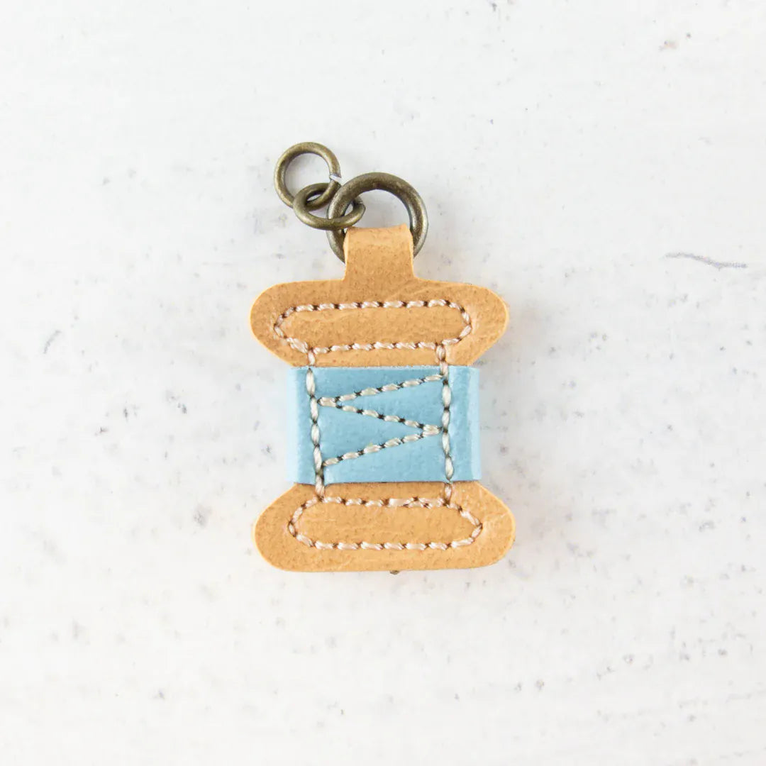 Synthetic Leather Zipper Charm - Blue Thread Spool