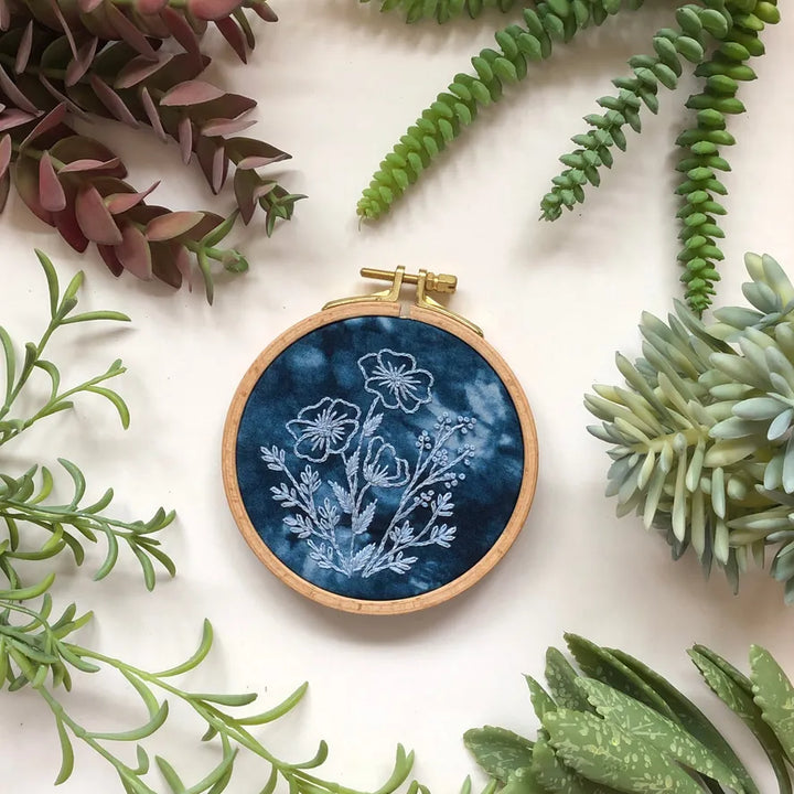 Cyanotype Florals - Flower Embroidery Kit For Beginners Cyanotype Florals - Flower Embroidery Kit For Beginners