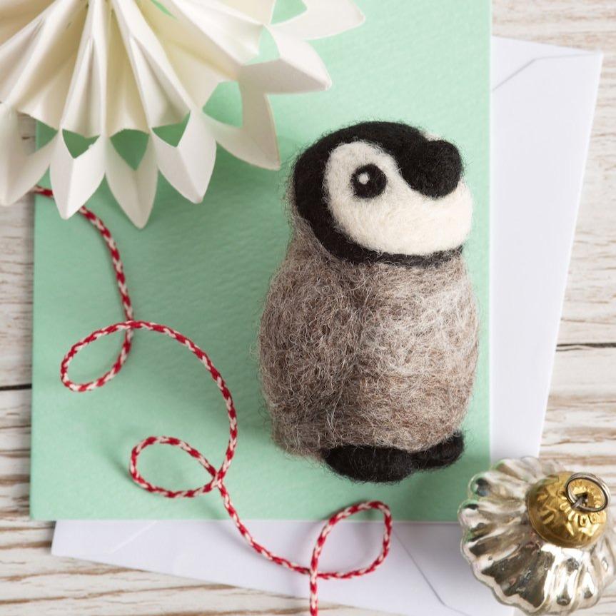 Baby penguin needle felt kit on card