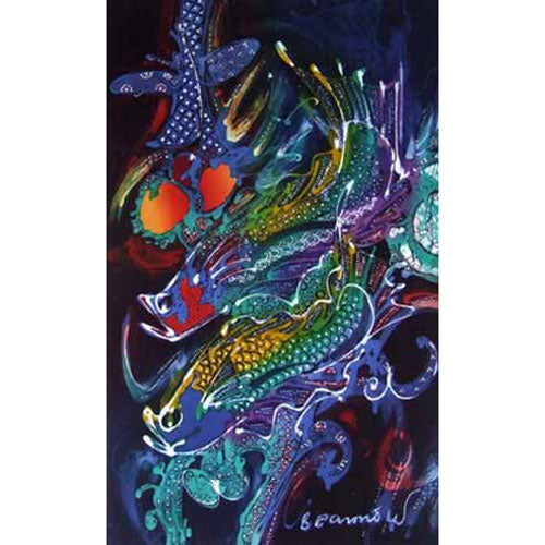 Batik Panel by Bambang Dharmo, Two Fish on Dark Blue