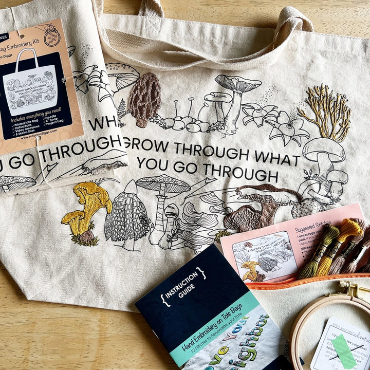 Grow Through What You Go Through Tote Bag Embroidery Kit