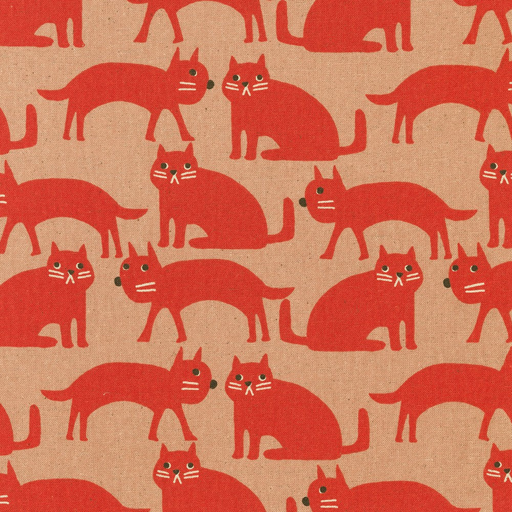 Cotton Flax Prints by Robert Kaufman, Red Cats