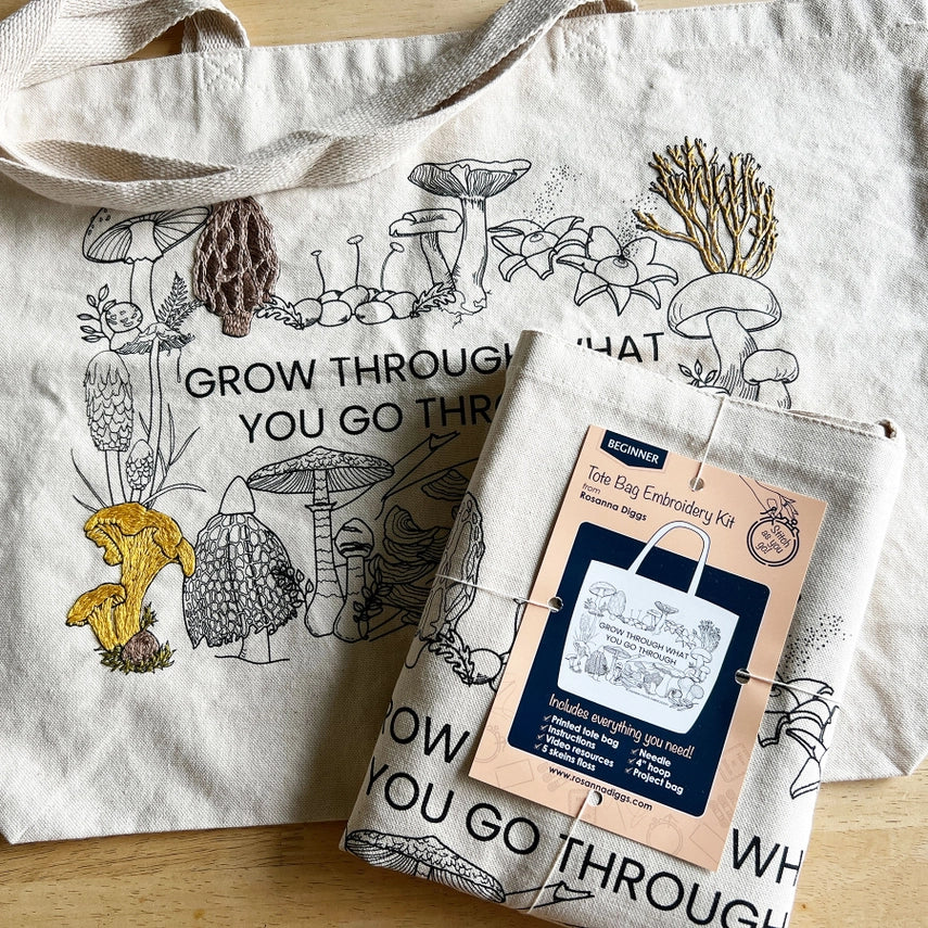 Grow Through What You Go Through Tote Bag Embroidery Kit