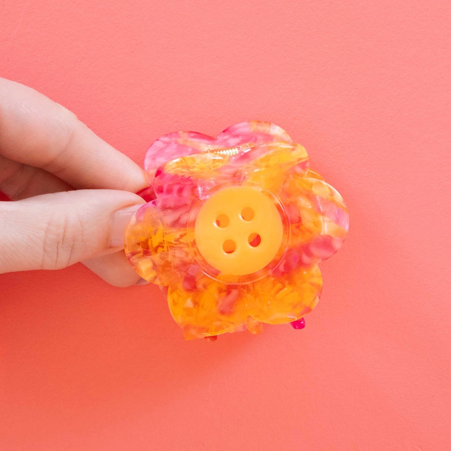 Sarah Hearts Daisy Button Pink and Yellow Hair Claw Clip