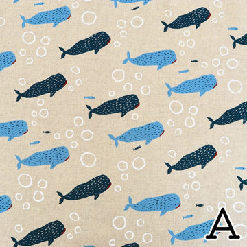 Textile Pantry Japanese Canvas Fabric - Scandi Whales by Yoko Saito, Colorway A Yoko Saito Scandi Whales Japanese Canvas Fabric - Textile Pantry