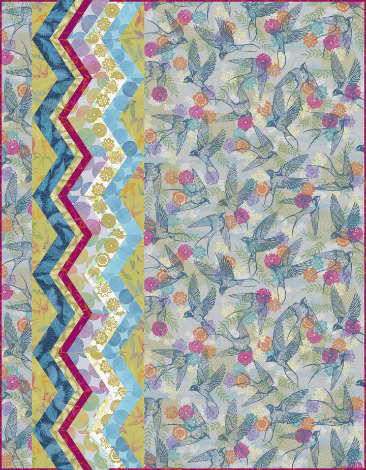 Finnepoly Valori Wells quilt with birds and zigzags