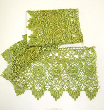 Hand Dyed Machine Rayon Trim - Green Flowers 7" | Mixed Media Textile Trim