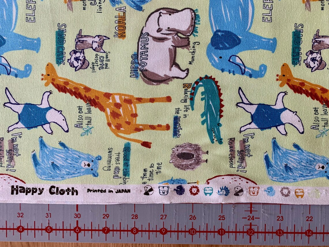 Happy Cloth Light-Weight Canvas by Senyo Fabrics - Zoo Animals, Green