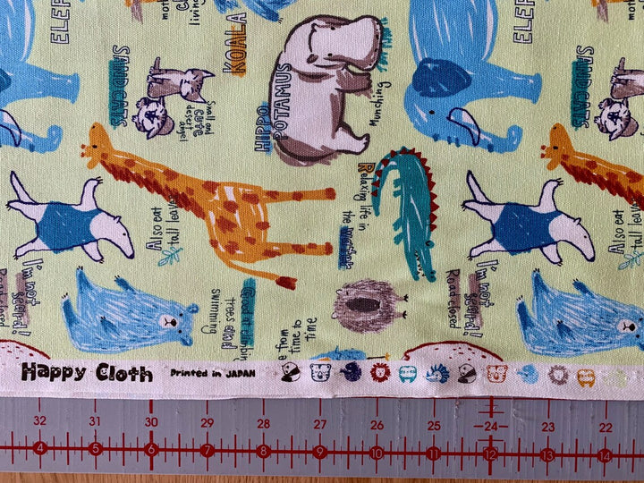 Happy Cloth Light-Weight Canvas by Senyo Fabrics - Zoo Animals, Green