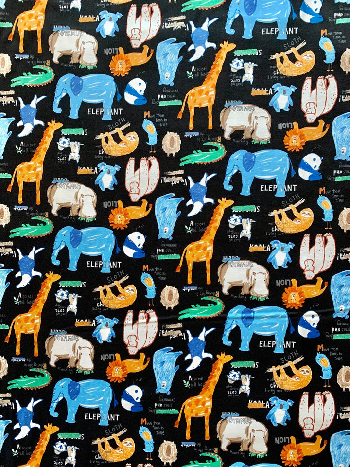 Happy Cloth Light-Weight Canvas by Senyo Fabrics - Zoo Animals, Black