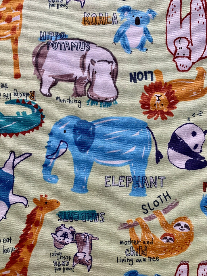 Happy Cloth Light-Weight Canvas by Senyo Fabrics - Zoo Animals, Green